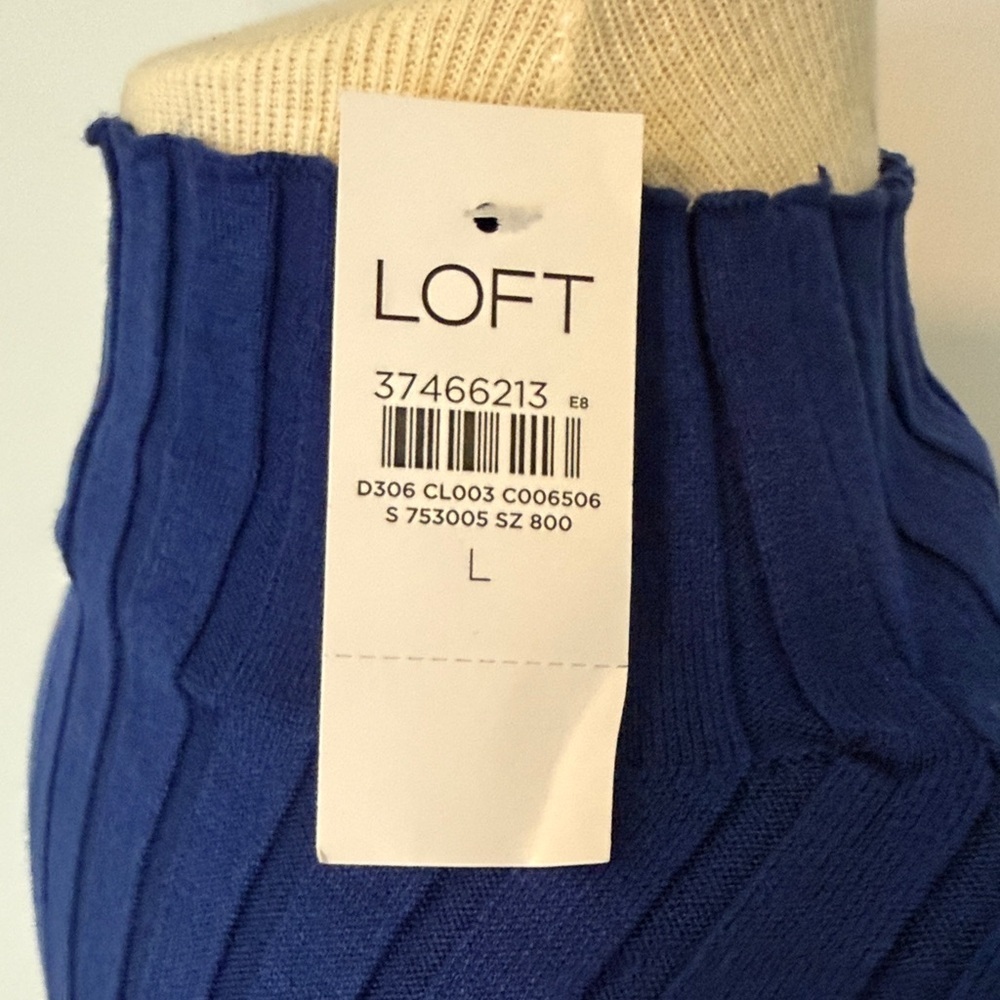 NWT LOFT Blue Ribbed Turtleneck Sweater Women’s Size L Cozy Knit Pullover - Picture 3 of 5